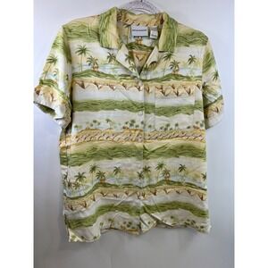 Alfred Dunner Button Down Shirt Hawaiian Flower Tribal Design Print Womens Sz 10